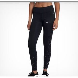 Nike Dri Fit Racer Flash‎ Running Leggings Black Polka Dot Pockets Women Size S